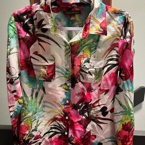 Tommy Bahama Women's Floral Button Down Shirt - Red, Green, Black